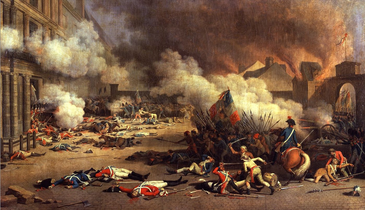 From Storming of the Tuileries on August 10, 1792 during the French Revolution. Jacques Bertaux, 1793. Wikipedia.
