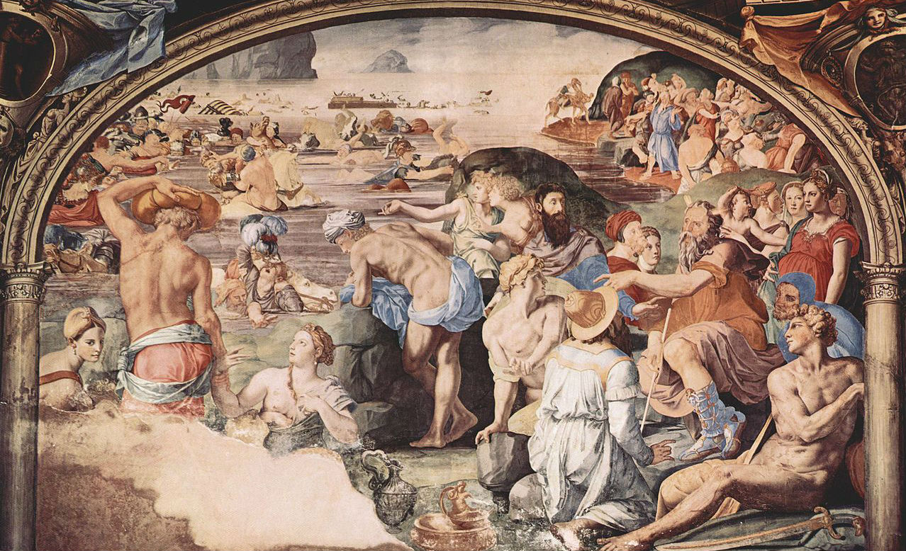 From Crossing of the Red Sea by Bronzino, 1542. Wikimedia.
