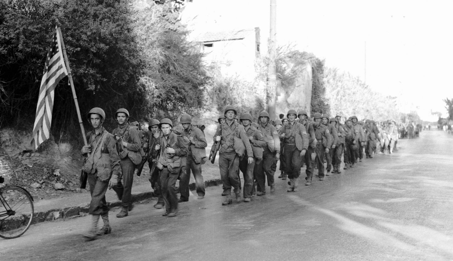 American infantry marching through Algiers after landing during Operation Torch in 1942. Bettmann.
