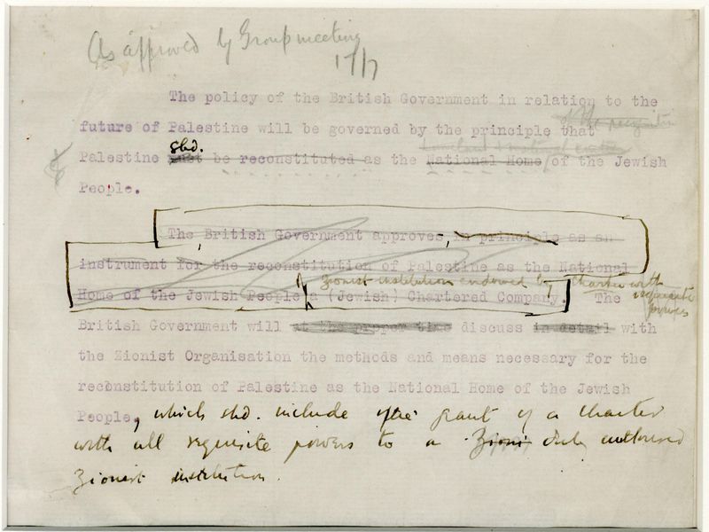 A draft of the Balfour Declaration, 1917. Smithsonian.
