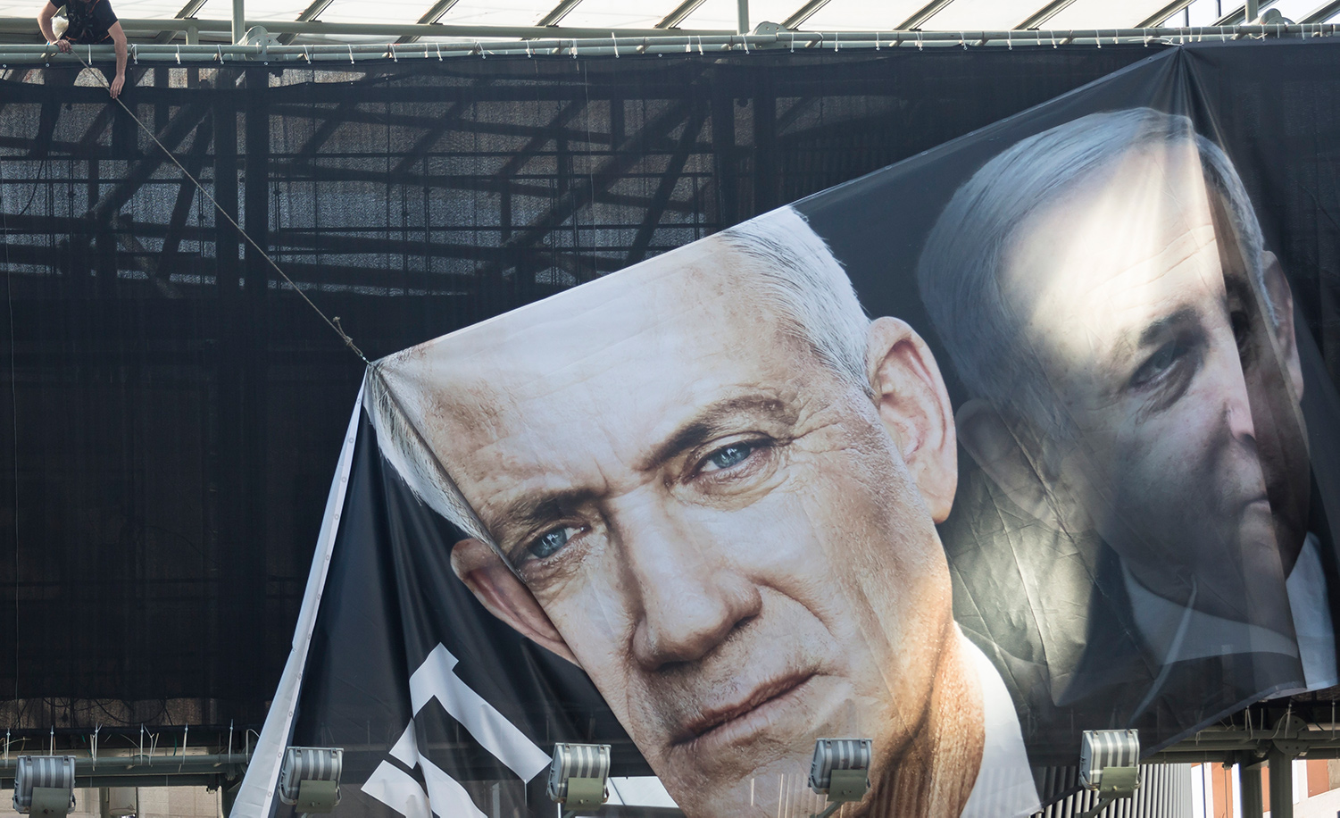A billboard showing Benny Gantz and Benjamin Netanyahu in Tel Aviv in February. Amir Levy/Getty Images.
