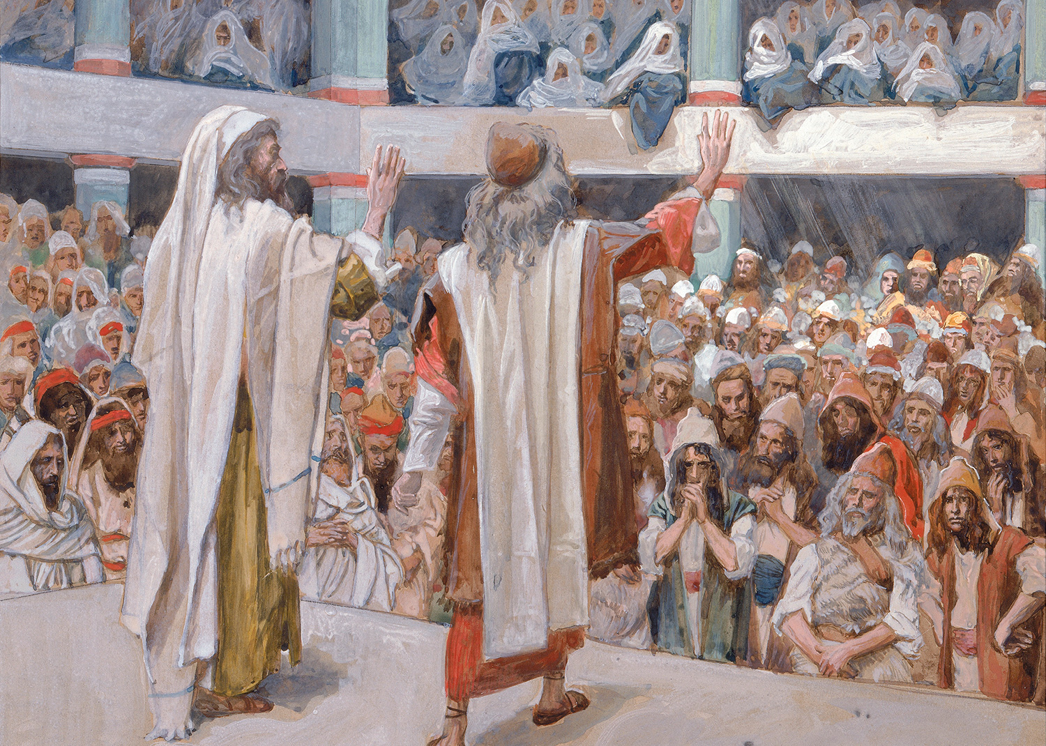 
From Moses and Aaron Speak to the People by James Jacques Joseph Tissot, c. 1896-1902. 

