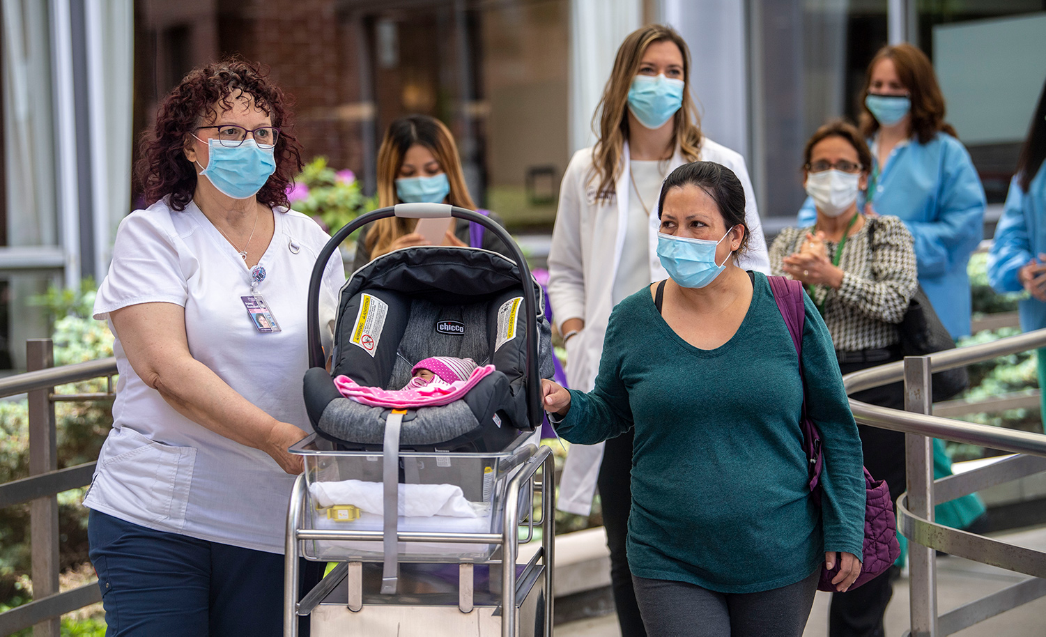 Adriana Torres with her baby daughter Leah, who is being released from NYU Winthrop Hospital in Mineola, New York on May 27, 2020. Leah was born prematurely while Adriana was in a medically-induced coma due to COVID-19. Alejandra Villa Loarca/Newsday RM via Getty Images.
