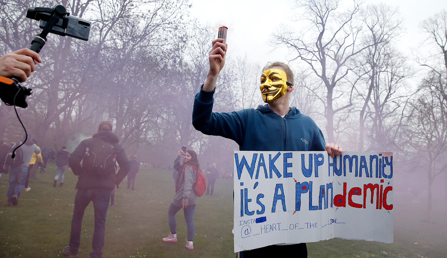 A protester on March 20, 2021 in London. Hollie Adams/Getty Images.

