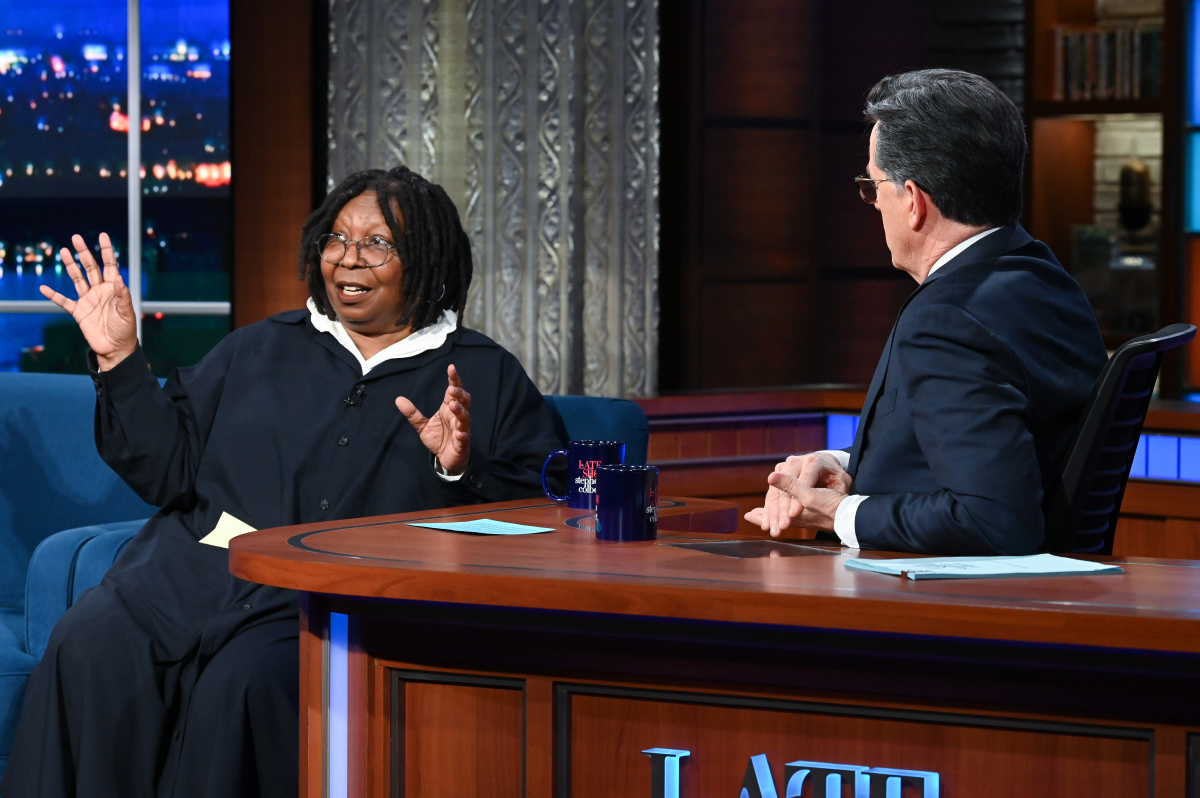 Whoopi Goldberg on The Late Show with Stephen Colbert.

