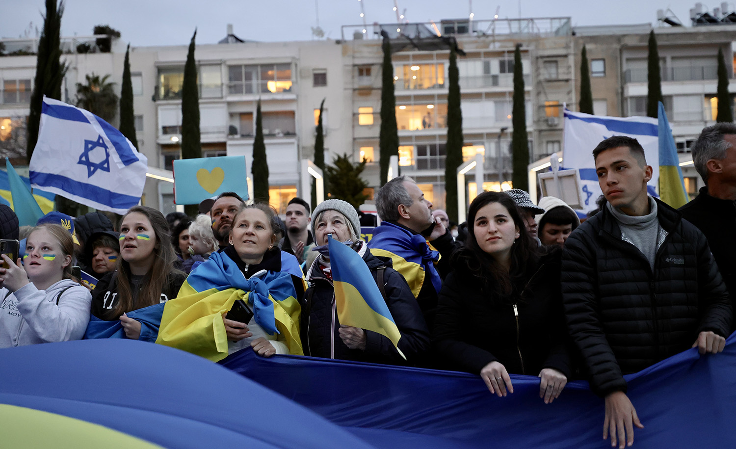 A pro-Ukrainian demonstrator in Tel Aviv on March 20, 2022. JACK GUEZ/AFP via Getty Images.
