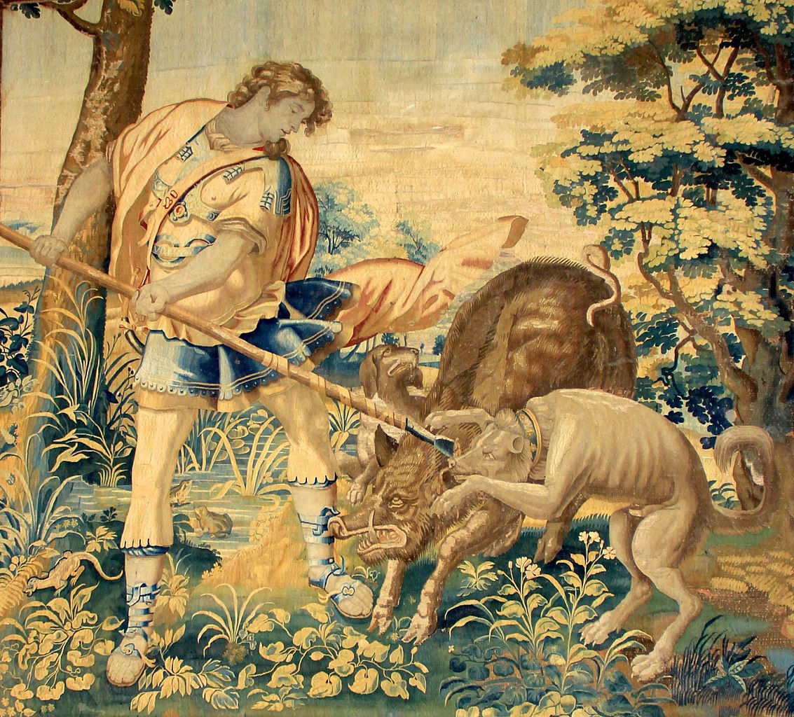 A tapestry depicting Odysseus on a hunt by an unknown artist from a 17th-century Brussels workshop. Wikimedia.
