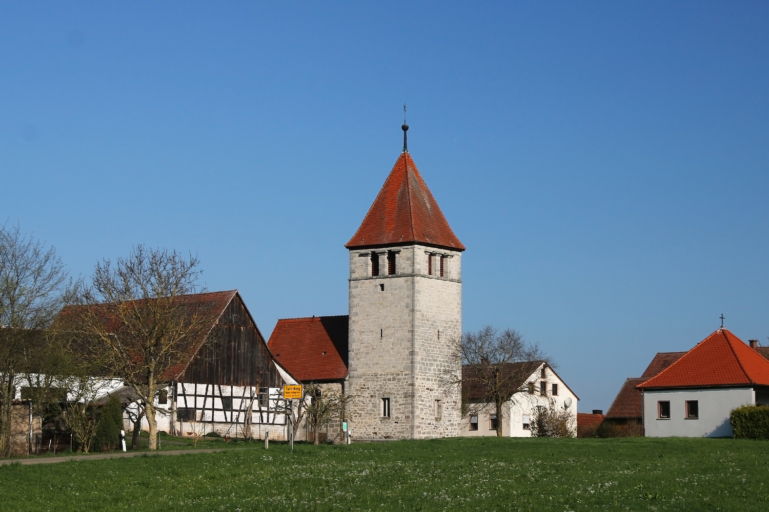 A church in the town of Schopfloch, Bavaria, Germany. Shutterstock.
