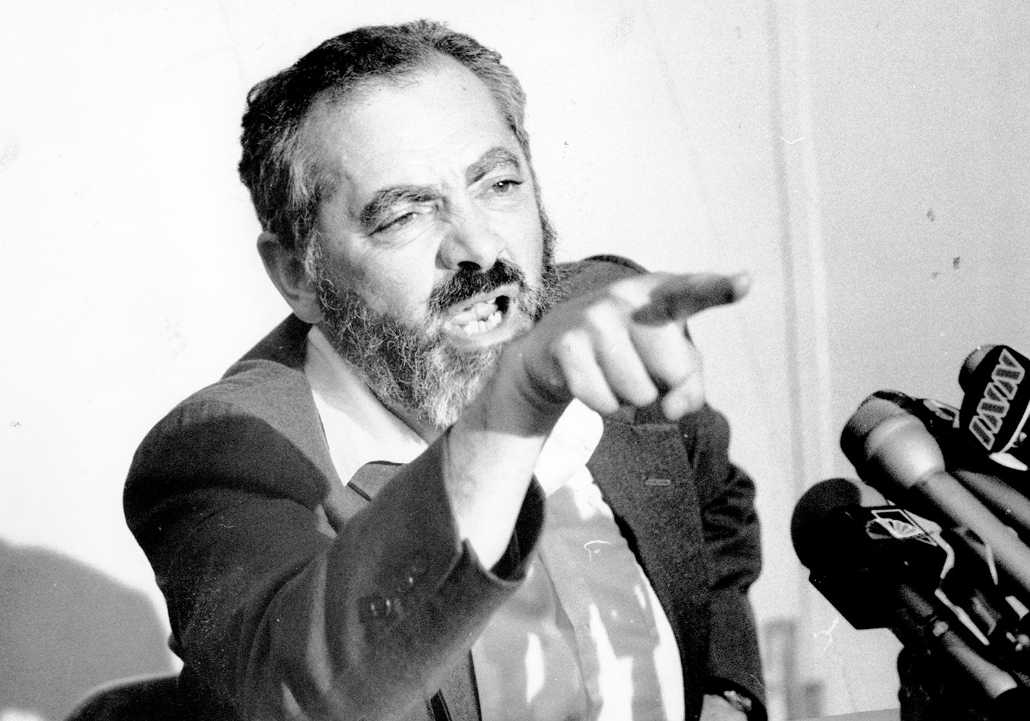 Meir Kahane at a press conference in 1984. Gene Kappock/NY Daily News Archive via Getty Images.

