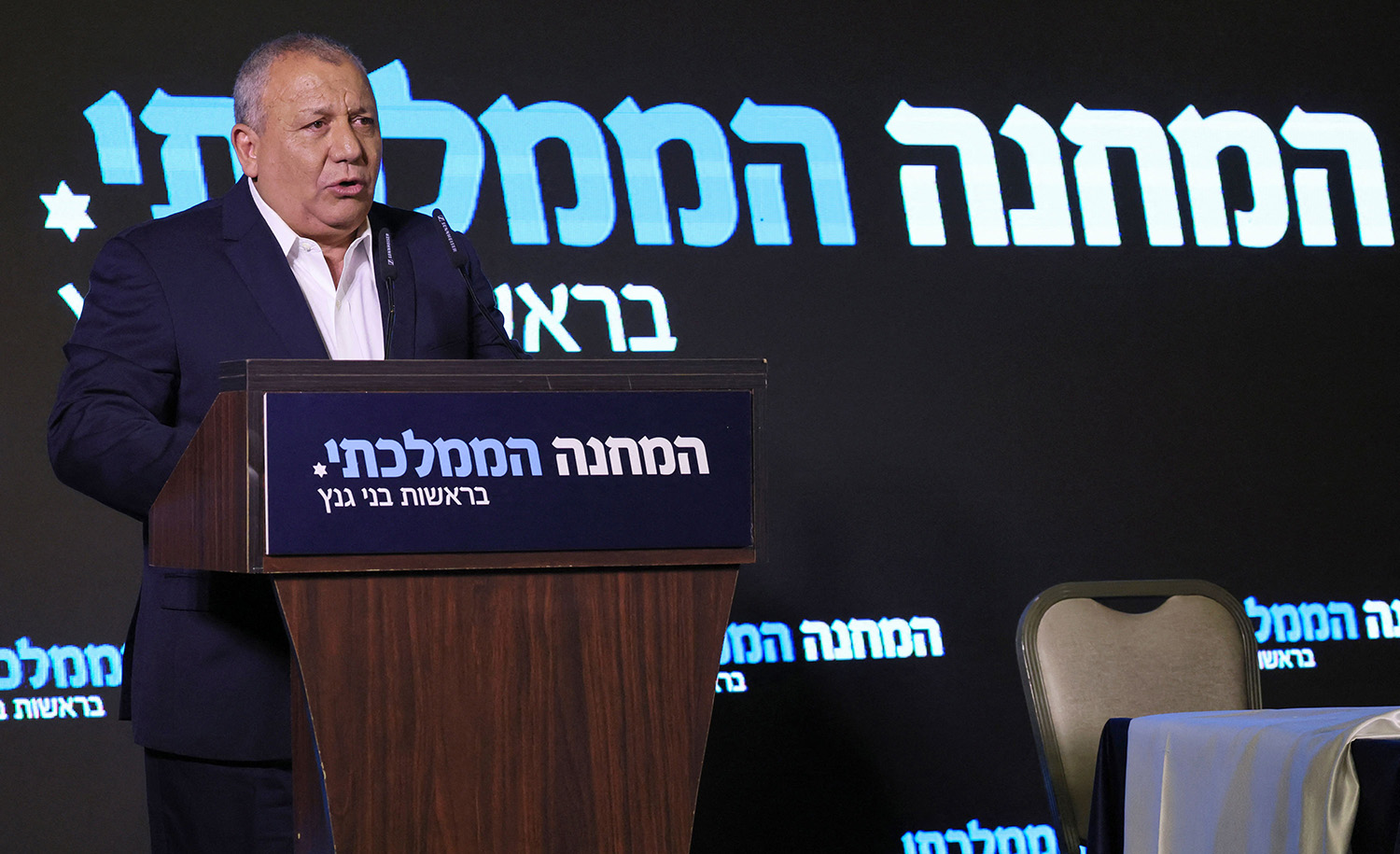 
Israel&#8217;s former army chief of staff Gadi Eisenkot speaks during a press conference to announce his new political party on August 14, 2022. JACK GUEZ/AFP via Getty Images.






