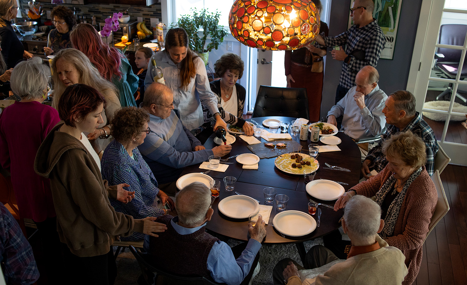 A Jewish World War II veteran celebrates his 104th birthday with friends and family, April 30, 2022 in Burlington, Vermont. Andrew Lichtenstein/Corbis via Getty Images.
