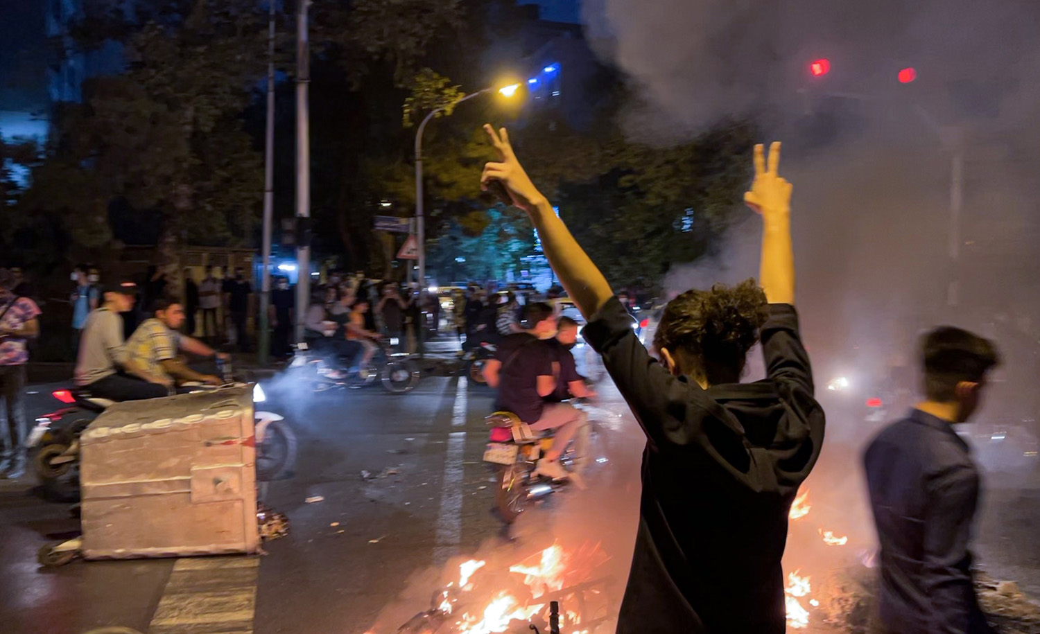 
Protesters in Tehran on September 19, 2022. Stringer/Anadolu Agency via Getty Images.






