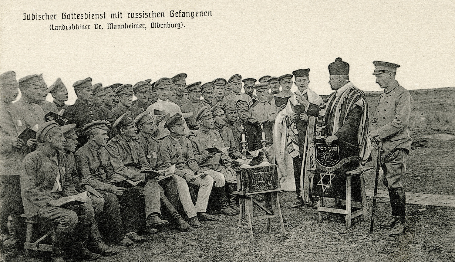 
A German rabbi leads religious services for Russian Jewish POWs during World War I. Universal History Archive/Universal Images Group via Getty Images.






