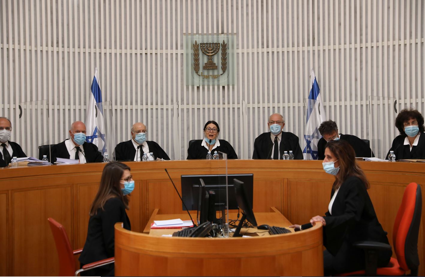 
Judges and personnel of the Israeli Supreme Court attend a session on May 4, 2020. ABIR SULTAN/POOL/AFP via Getty Images.







