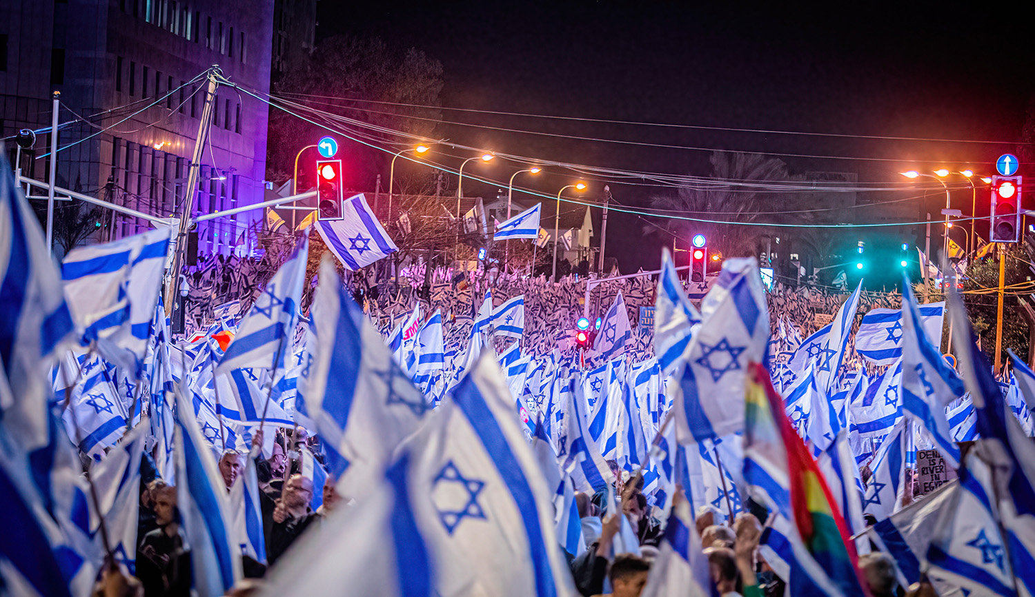 
An anti-judicial reform demonstration in Israel in April 2023. Eyal Warshavsky/SOPA Images/LightRocket via Getty Images.






