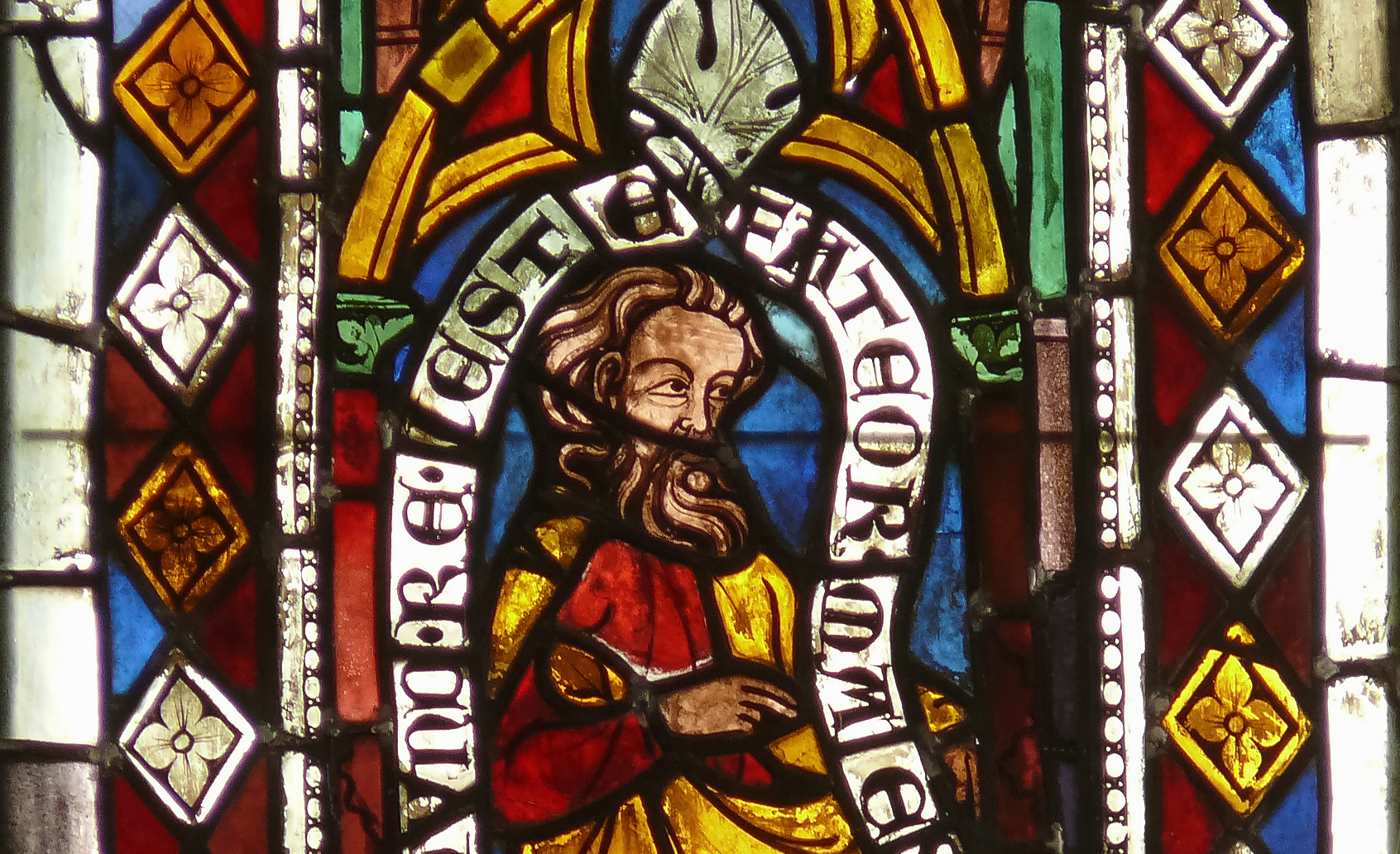 A stained glass image of Plato at the Stadtkirche St. Dionys in Esslingen am Neckar, Germany, ca 1300. Wikipedia.
