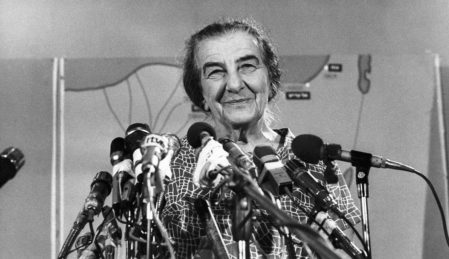 
Golda Meir at a press conference in Paris on October 20, 1973. Bernard CHARLON/Gamma-Rapho via Getty Images.







