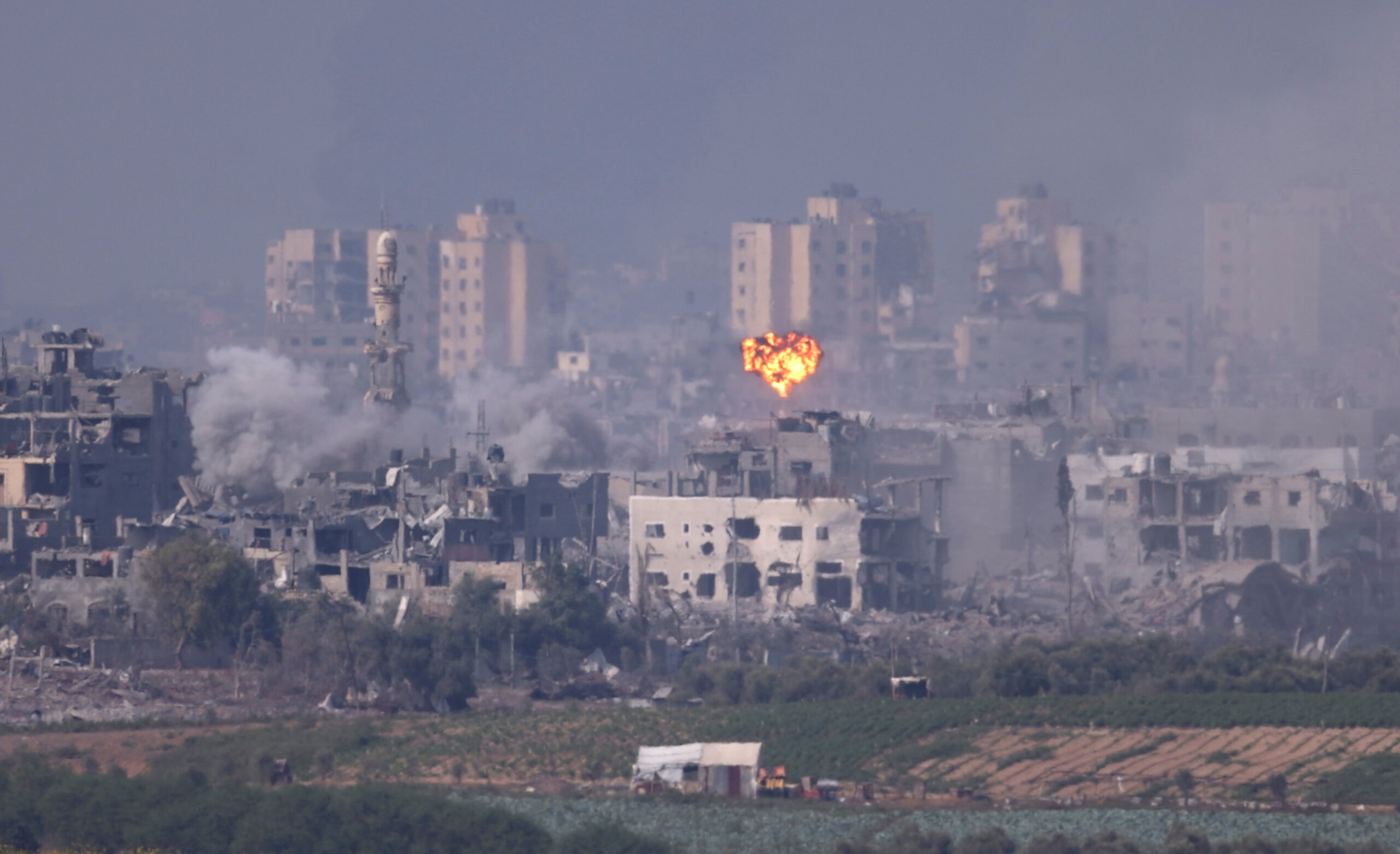 
Smoke rises from an explosion in Gaza on October 28, 2023 seen from Sderot, Israel. Dan Kitwood/Getty Images.






